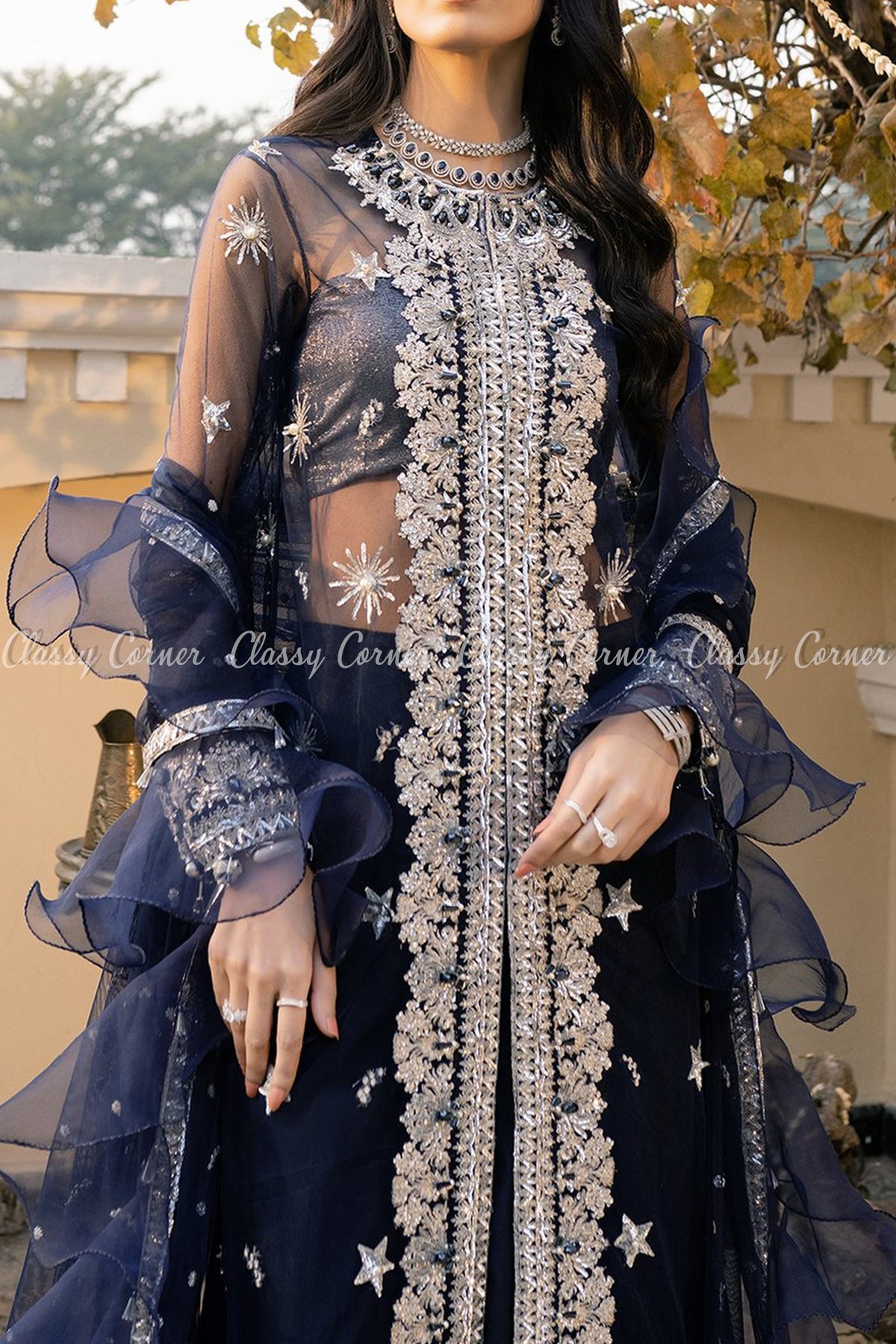 Sparkling Stars Design Midnight Blue Salwar Kameez - Classy Corner