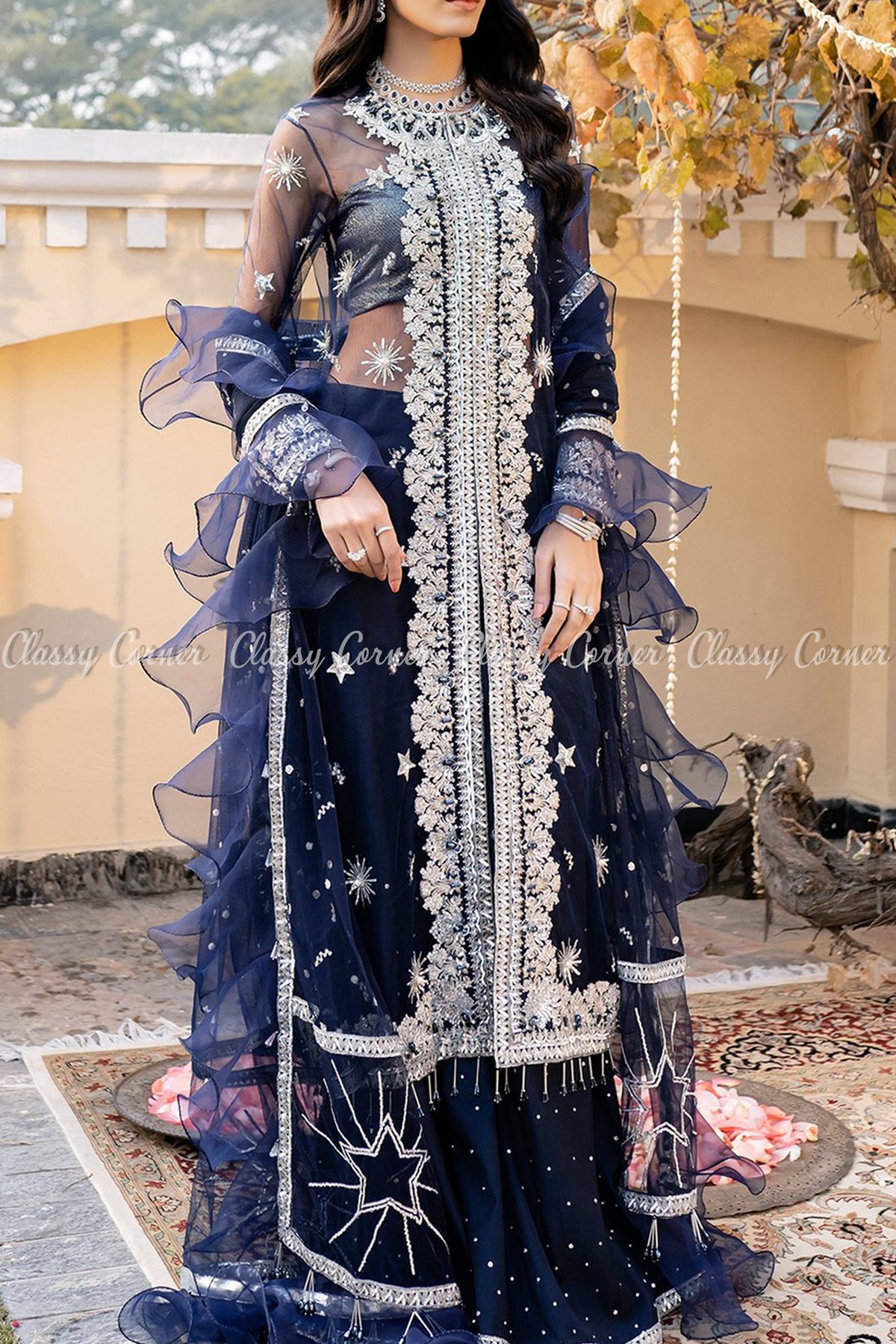 Sparkling Stars Design Midnight Blue Salwar Kameez - Classy Corner