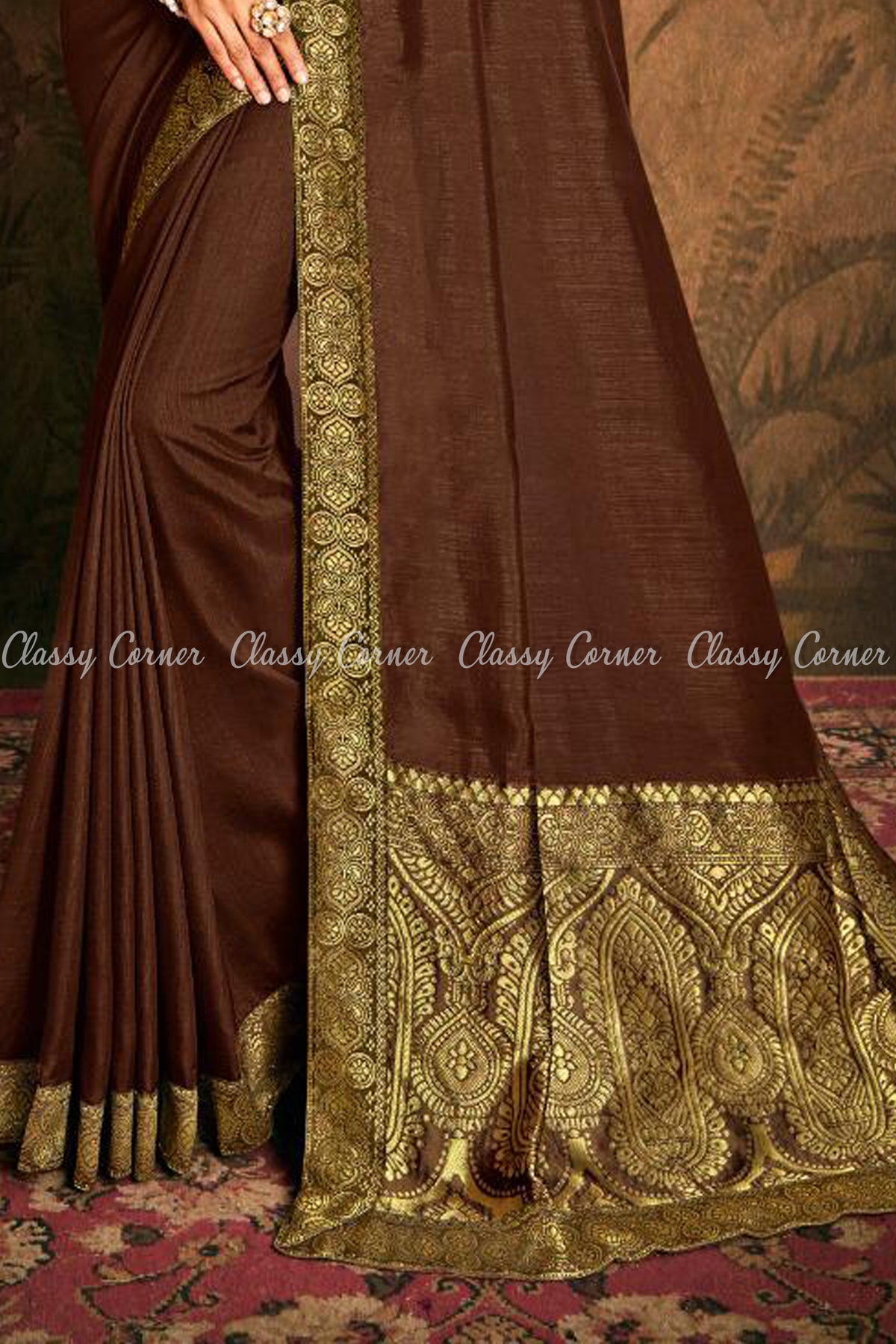 Splendid Royal Border Design Brown Saree - Classy Corner