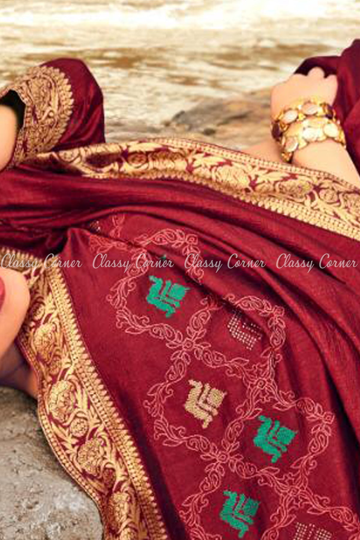 Tribal Design Red Saree - Classy Corner