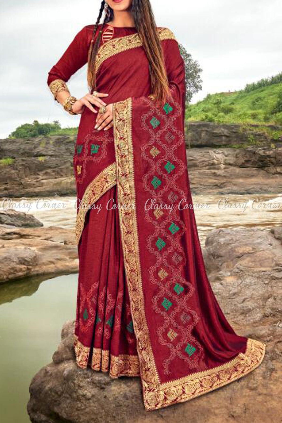 Tribal Design Red Saree - Classy Corner