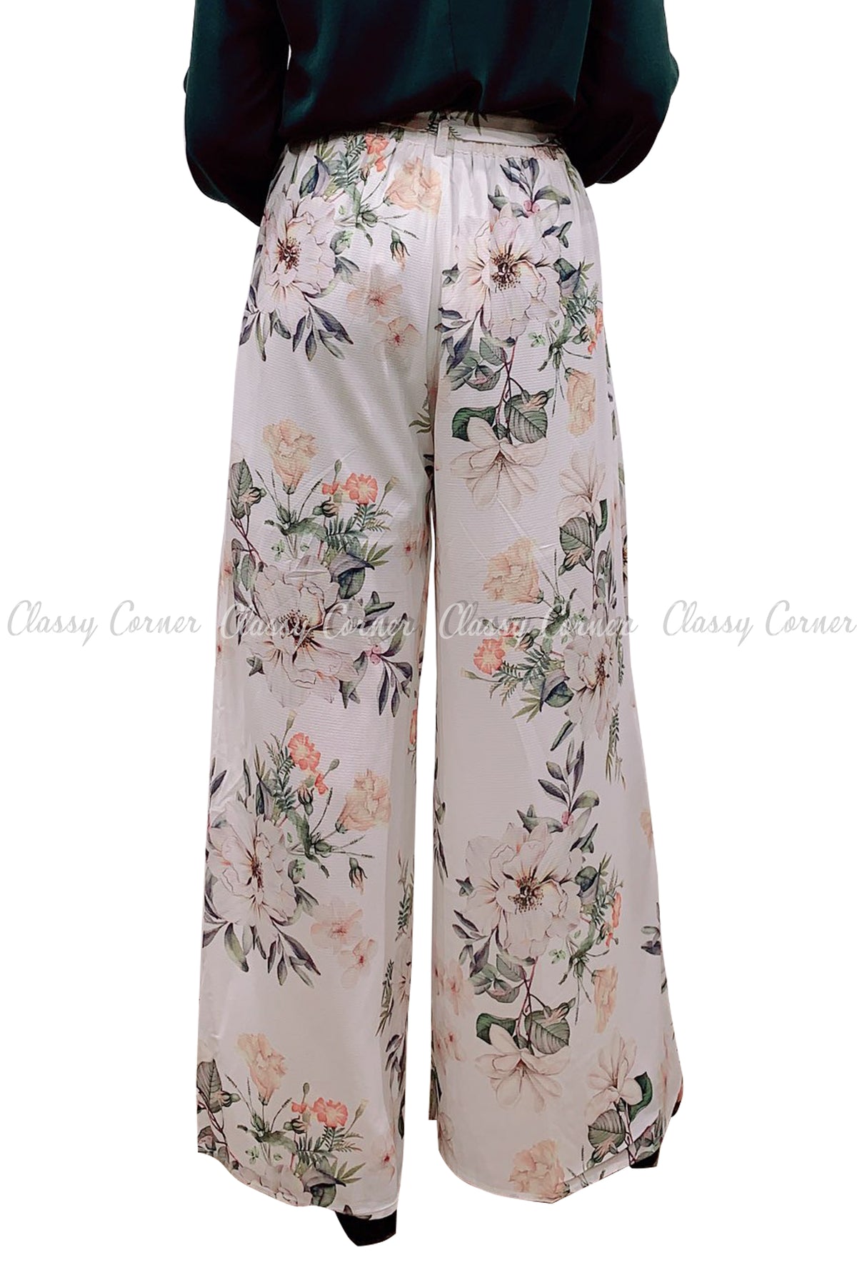 Tropical Leafy Floral Printed White Elegant Pants - Classy Corner