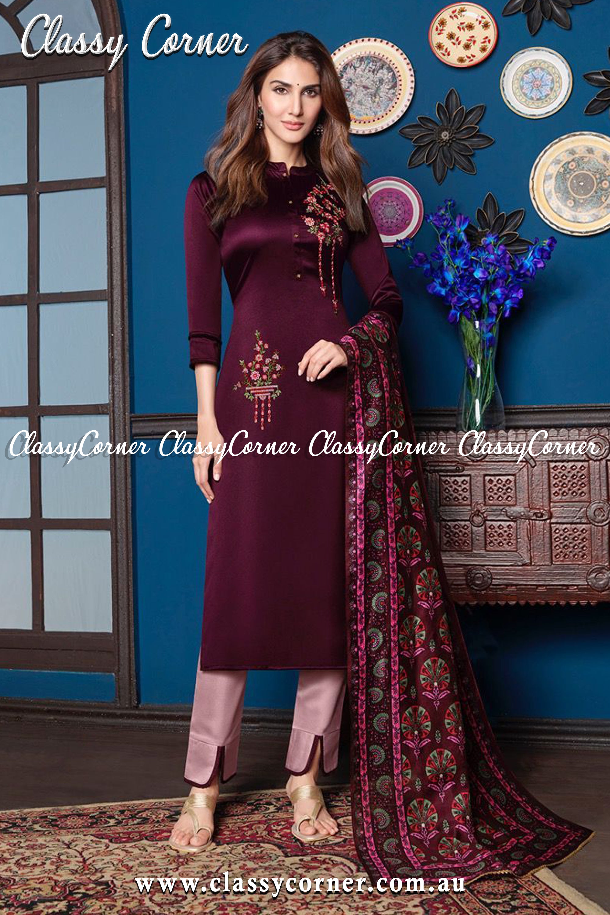 Purple Lilac Silk Indian Suit - Classy Corner