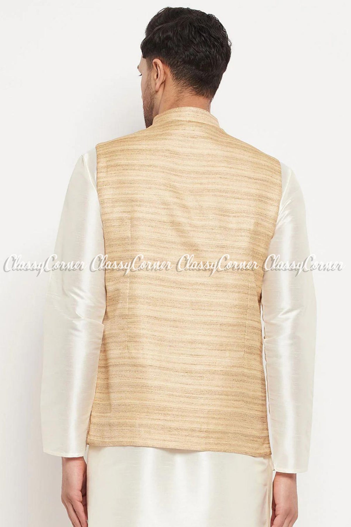 Beige Silk Blend Formal Ethnic Jacket