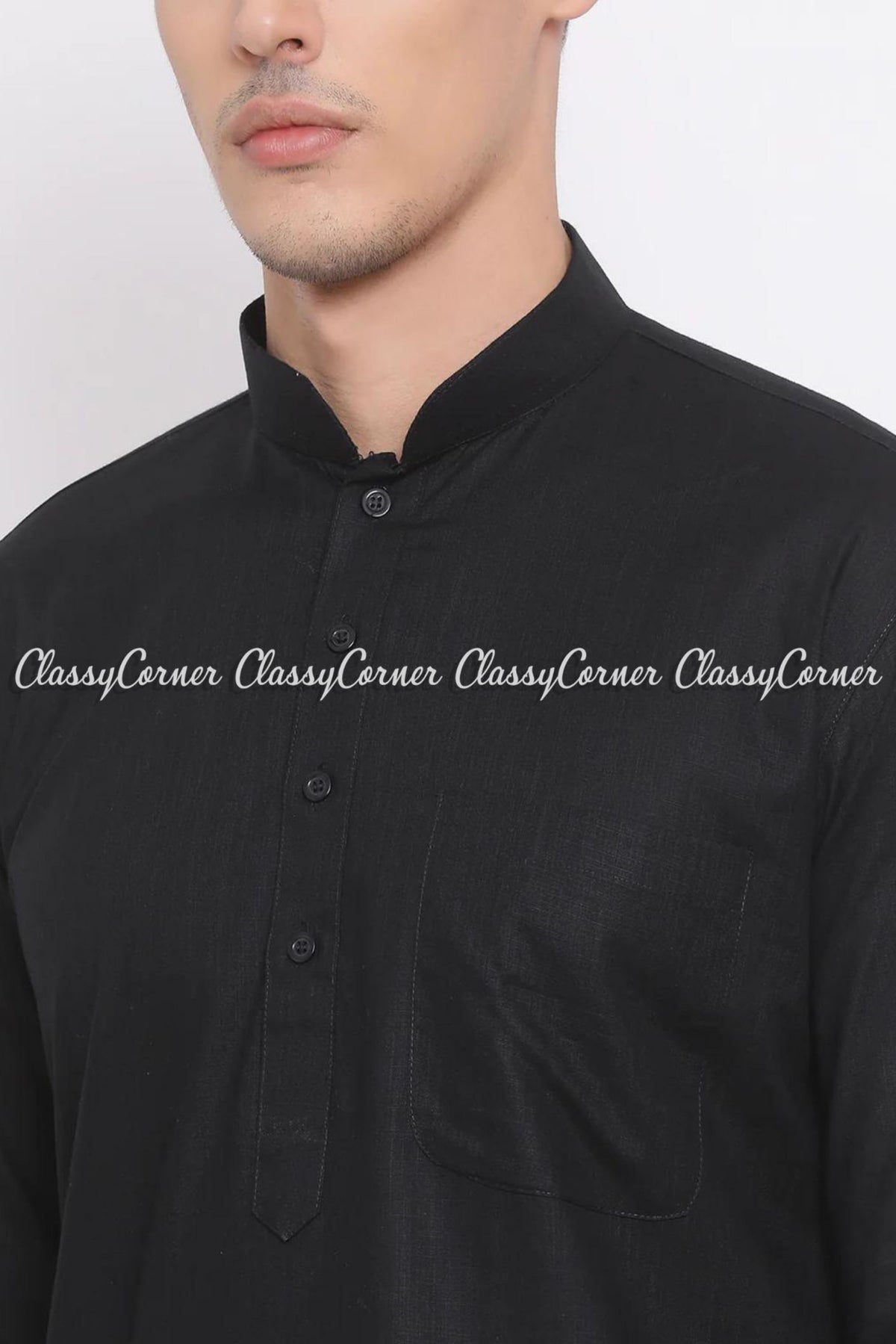 Black Cotton Linen Blend Formal Kurta Payjama