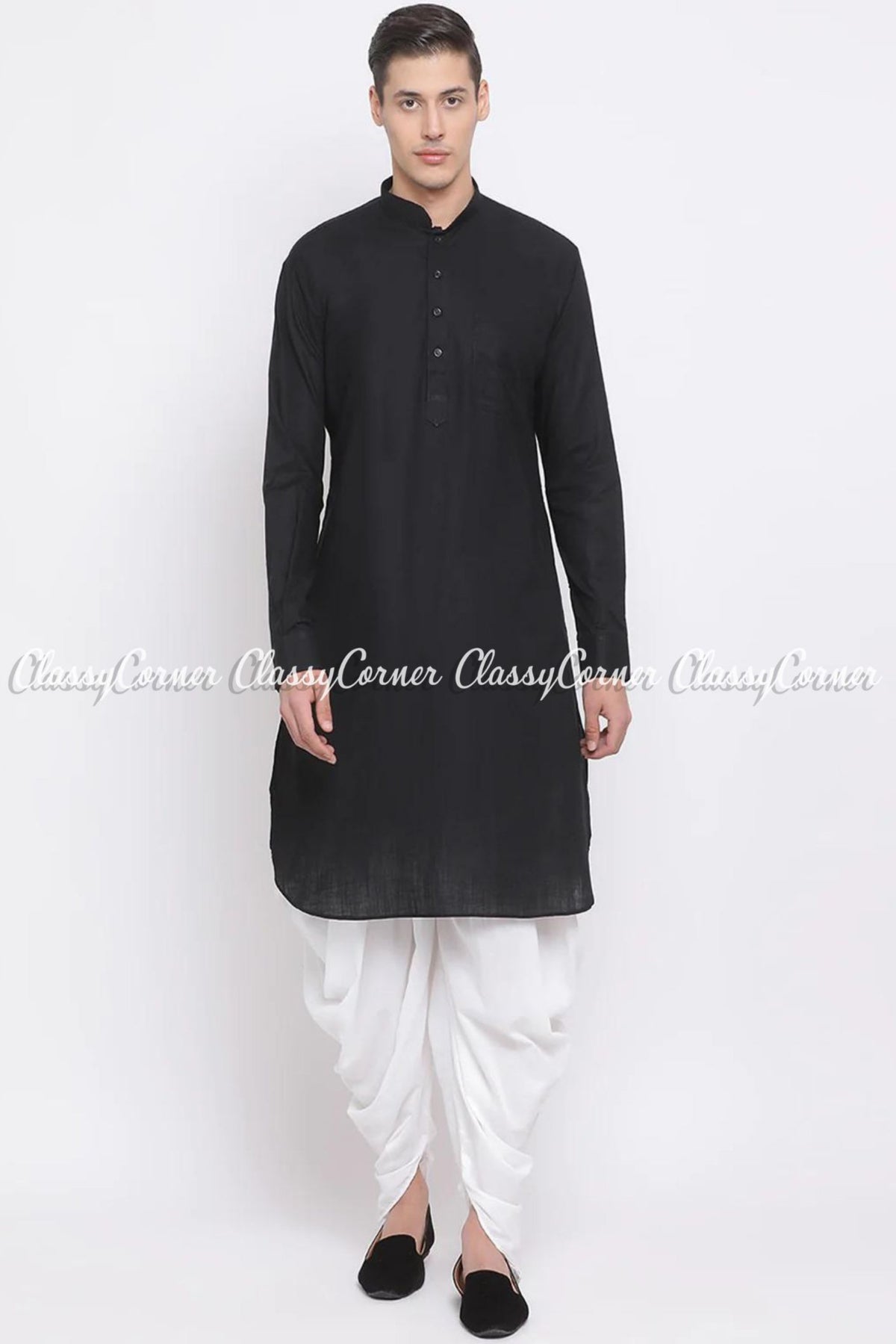 Black Cotton Linen Blend Formal Kurta Payjama