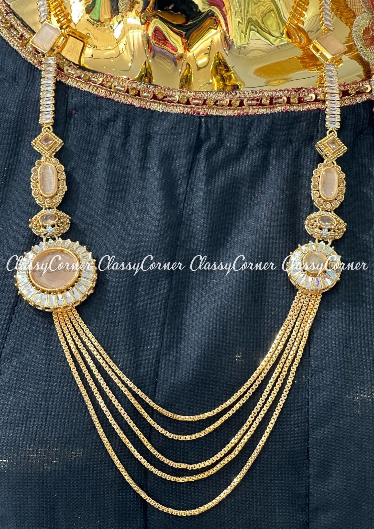 Peach Golden Chain Style Long Mala