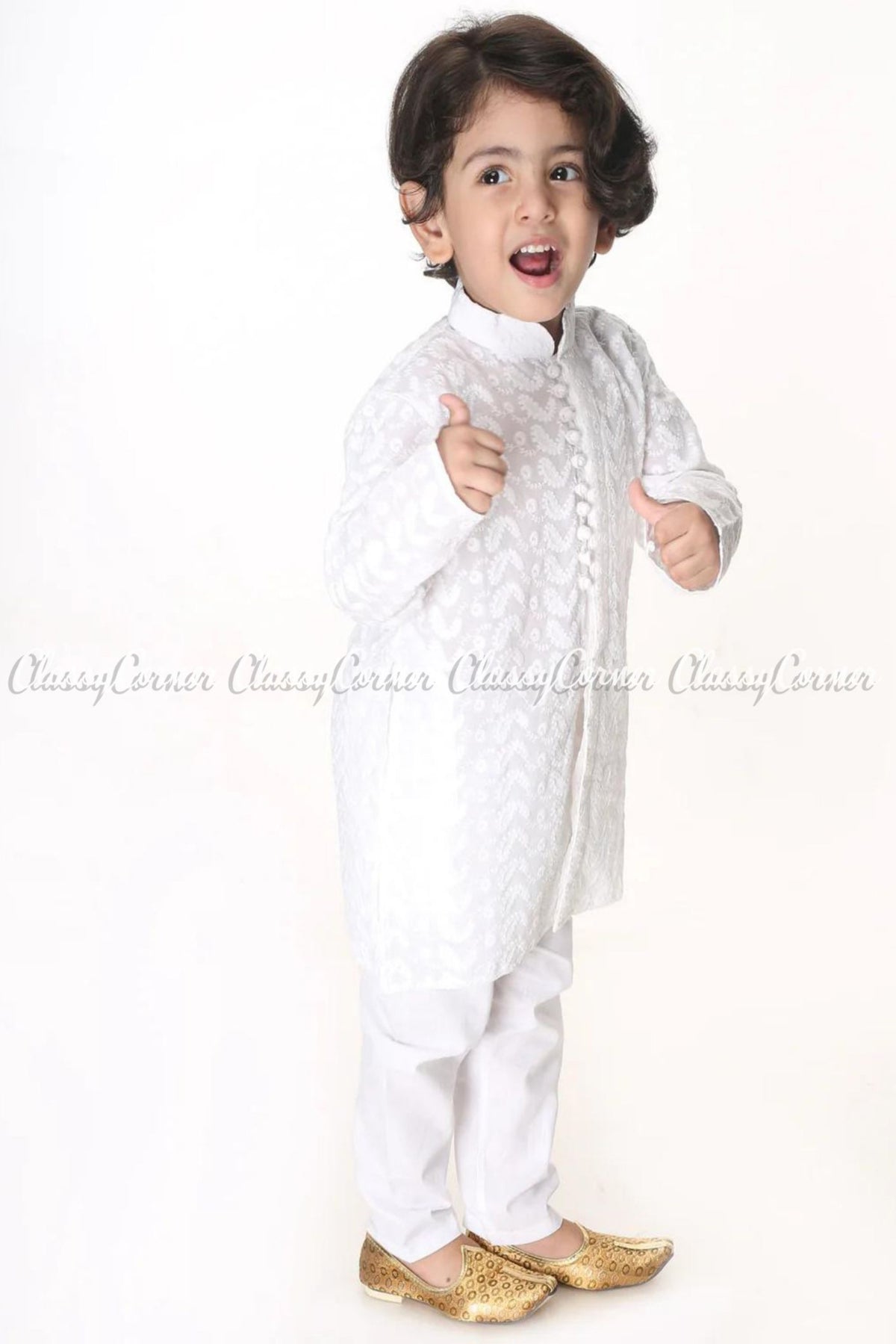 White Pure Cotton Embroidered Kurta Payjama