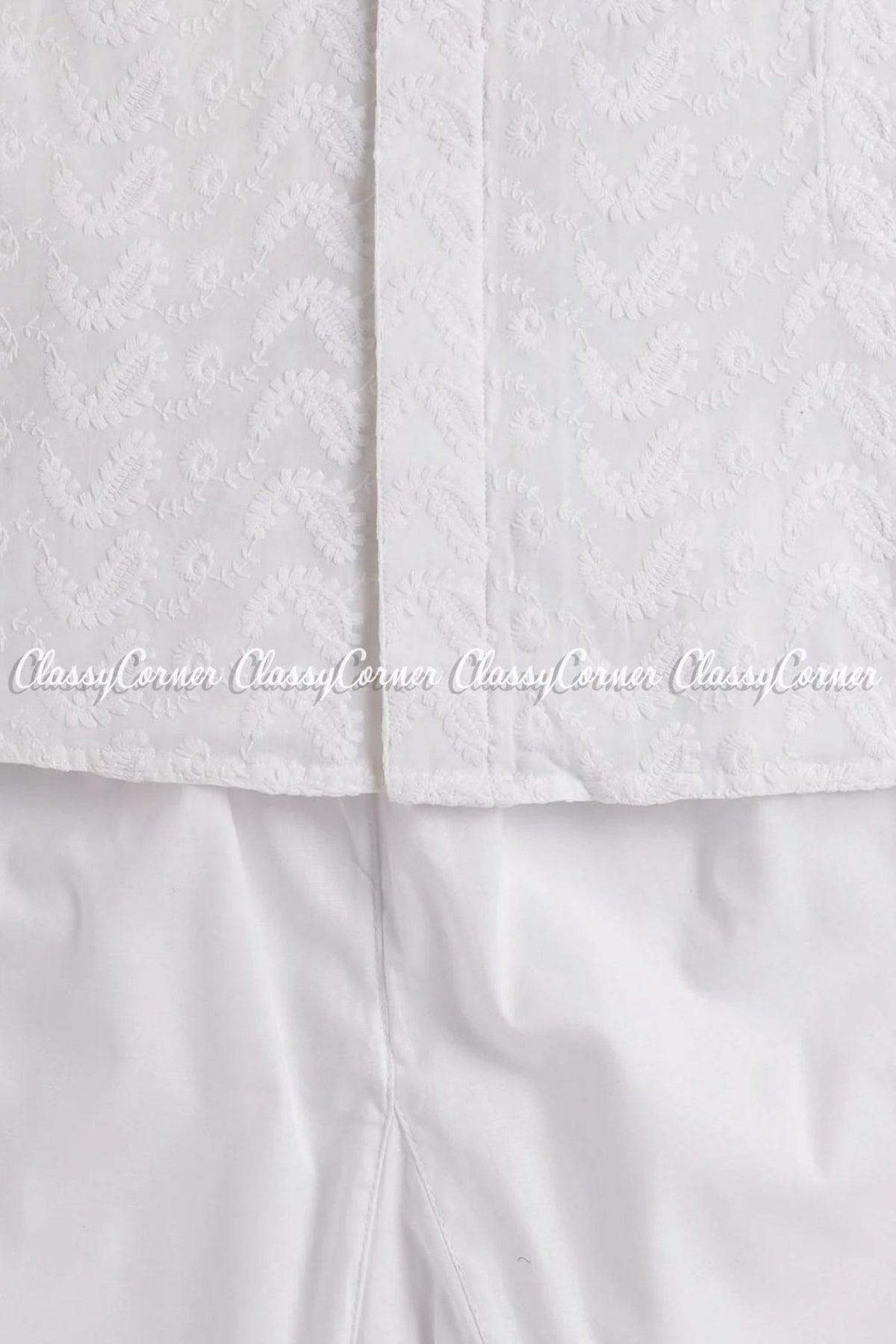 White Pure Cotton Embroidered Kurta Payjama