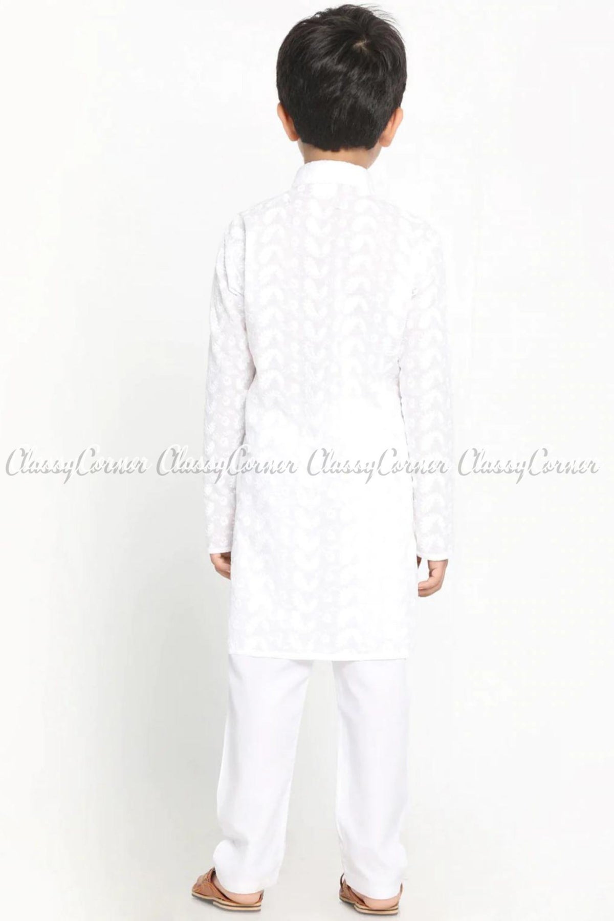 White Cotton Embroidered Festive Kurta Payjama